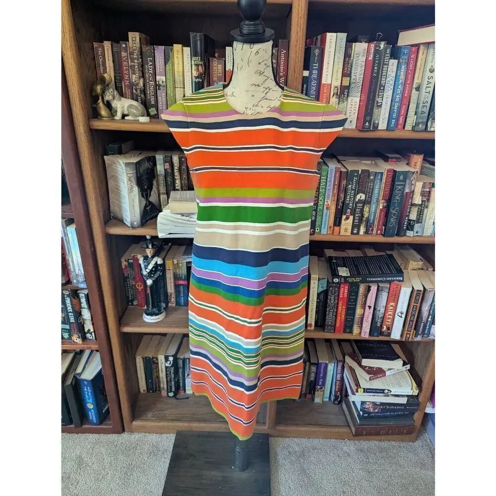 Kate Spade NY Women's Size 4 Cap Sleeve Striped Blue Orange Knee Length Dress